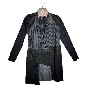 BKE Striped Scarf Front Long Cardigan Duster Black Gray Metallic Knit S